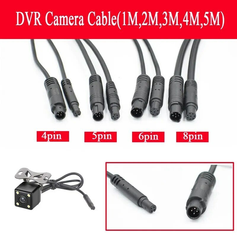Cables de extensión de cámara DVR para coche, alta calidad, 4 pines, 5 pines, 6 pines, 8 pines, Monitor HD, cámara de visión trasera para vehículo, cable macho a hembra