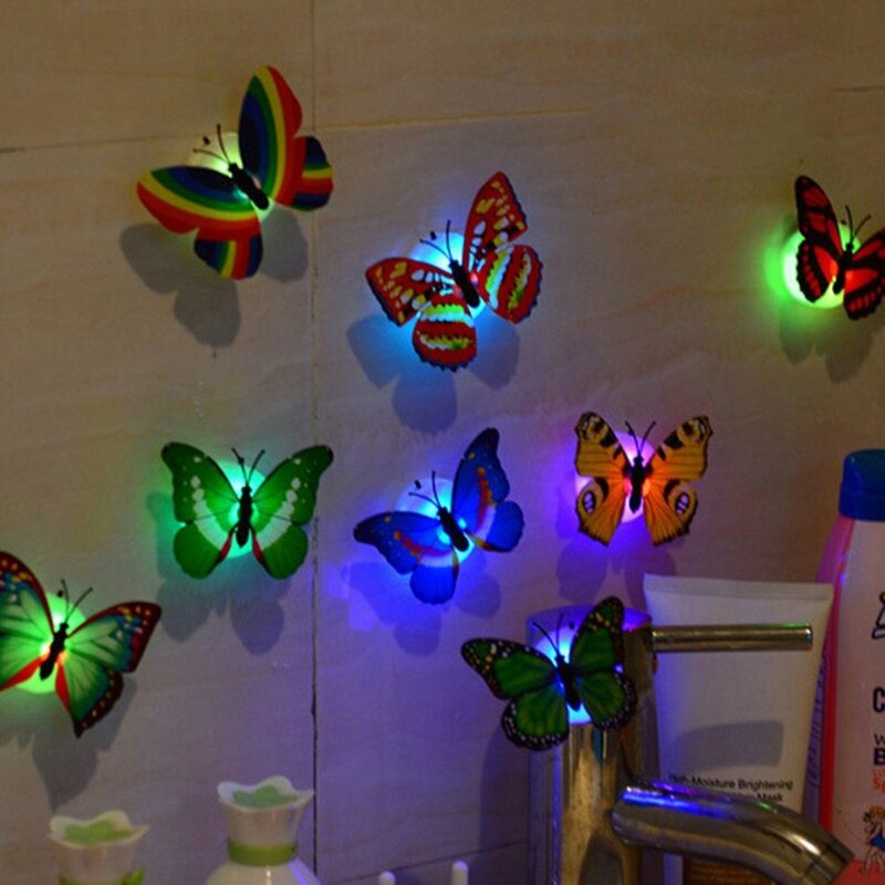 5Pcs Butterfly LED Light Self-Adhesive LED Wall Lamp Colorful Changing Night Light Wall Sticker Atmosphere Lighting Random Color