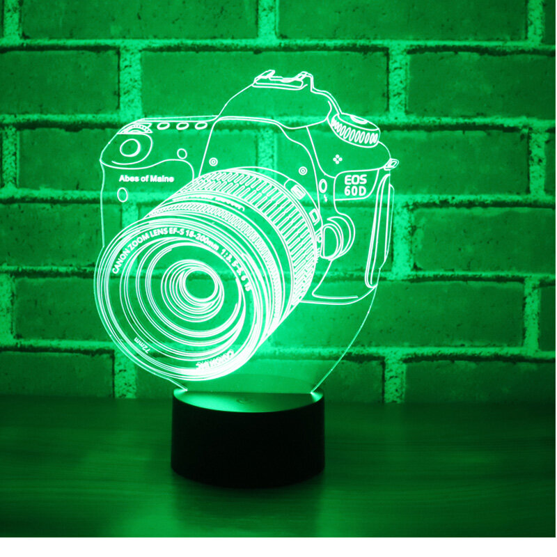 3d led night light requintado câmera com 7 cores de luz para decoração casa lâmpada incrível visualização ilusão óptica incrível