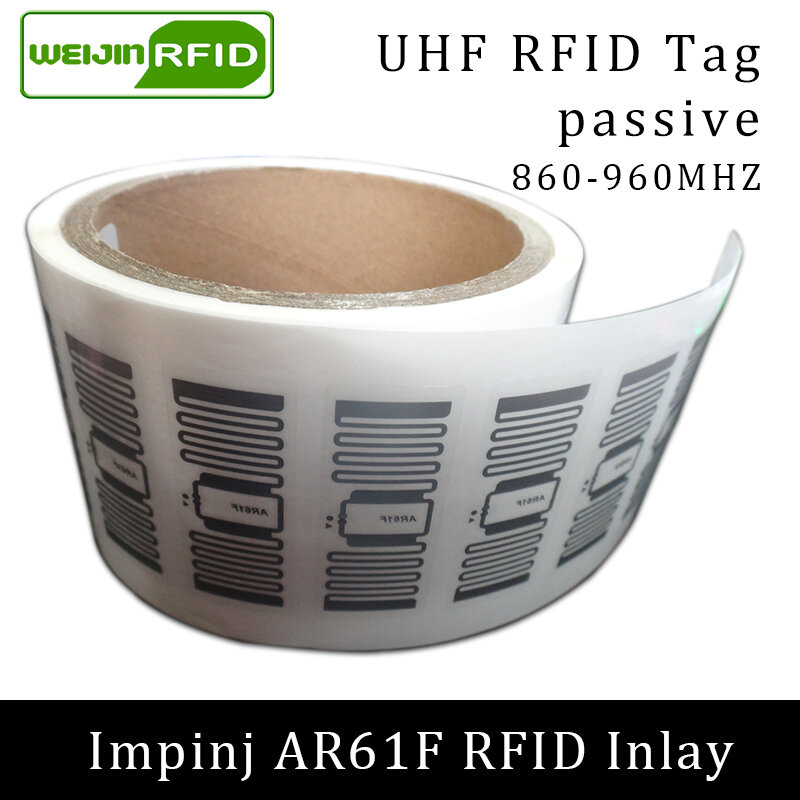 UHF 태그 RFID 스티커, Impinj MonzaR6 AR61F 습식 인레이, 915mhz, 900 868mhz, 860-960MHZ, EPCC1G2 6C 스마트 접착제 패시브 RFID 라벨