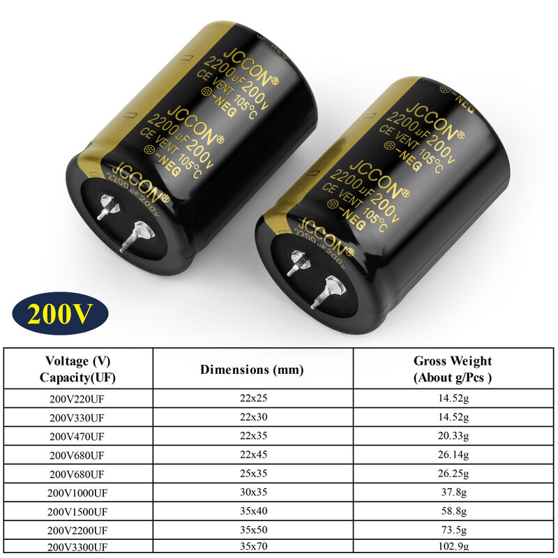 JCCON-condensador electrolítico de Audio para amplificador Hifi, condensador de alta frecuencia, baja ESR, 50V, 4700UF, 6800UF, 10000UF, 15000UF, 22000UF, 2 uds.