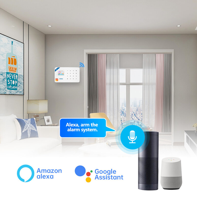 KERUI tuya-Système d'alarme de sécurité domestique intelligent, détecteur de porte et de fenêtre, sans fil, antivol, Alexa, WIFI 101, 433Mhz