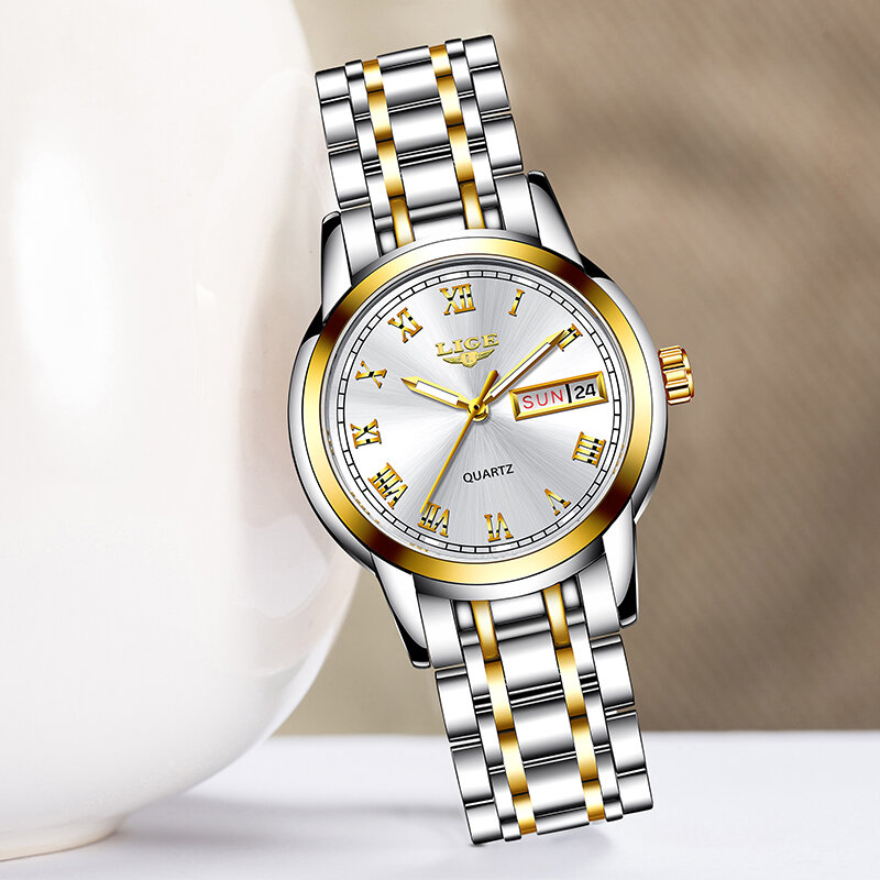 LIGE 2020 nowe złote zegarki damskie zegarki damskie kreatywne stalowe damskie bransoletki z zegarkiem damskie wodoodporne zegary Relogio Feminino