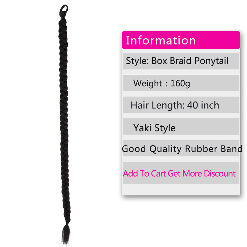100cm 40inch Super Long Jumbo Box Braid Drawstring Ponytail Hairpiece Pony Tail Wig for Black Women Synthetic Hair Extension