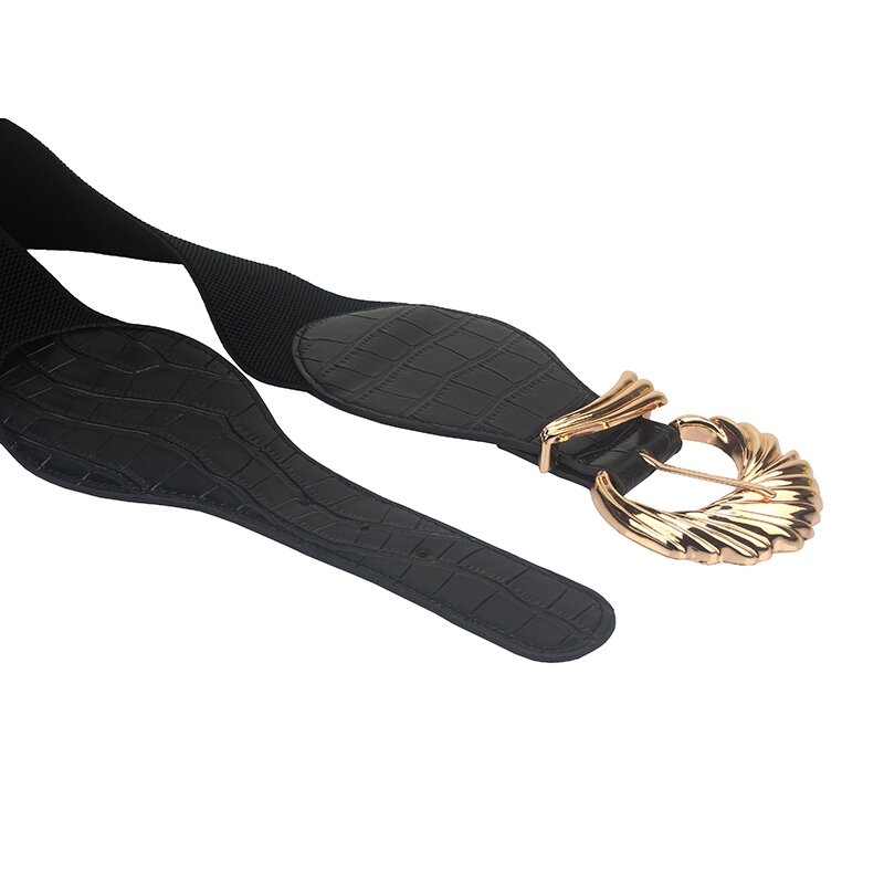 Cinturones de aleación dorada con hebilla de Pin grande para mujer, pretinas elásticas súper anchas, color negro, para vestido, falda, fiesta, Bar, decorar, regalos