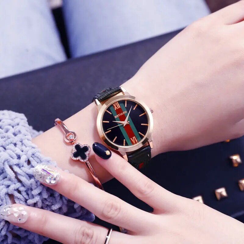 Moda simples liga de couro feminino relógios senhoras moda casual vestido relógio de quartzo feminino presente relógio montre femme relojes mujer