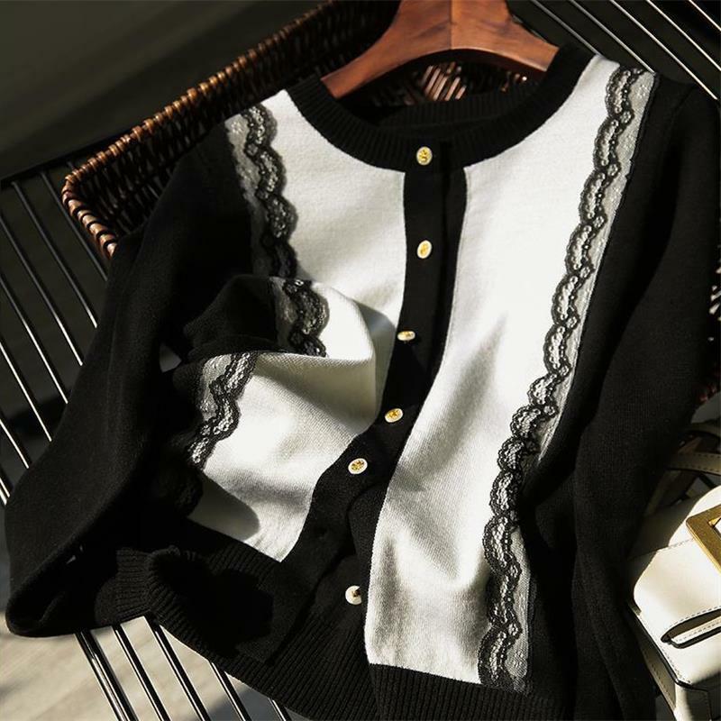 Women knitting cardigan coat 2021 brim joker in the spring and autumn lace long sleeve blouse