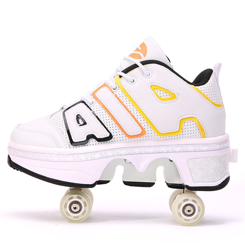 Деформируемая обувь 4 колеса роликовые коньки, обувь для бега, туфли для паркура, дышащая Уличная обувь для катания на коньках для детей