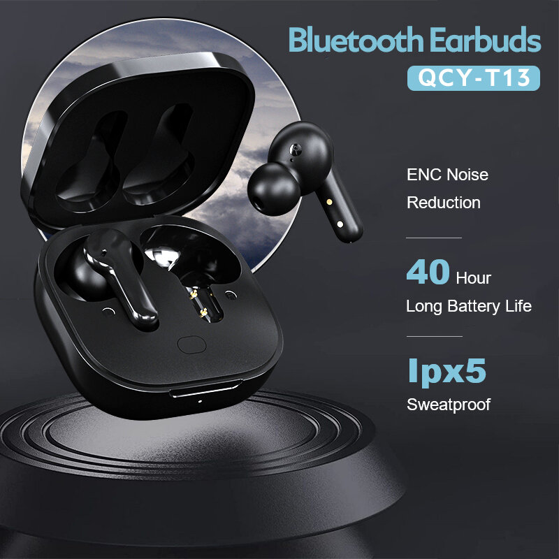 QCY T13 Headphone Bluetooth V5.1 Earphone TWS Nirkabel Earbud Kontrol Sentuh 4 Mikrofon ENC Headset Panggilan HD Aplikasi Penyesuaian