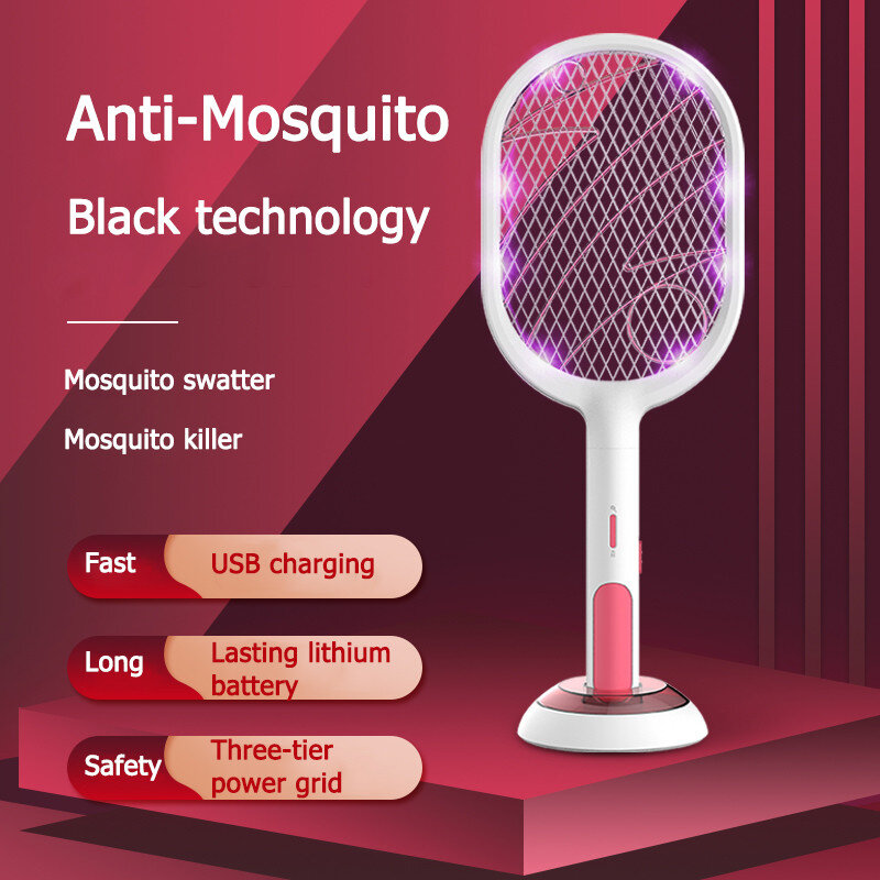 Akumulator USB elektryczna packa na komary owad Fly Handheld rakieta chronić Swatter muchy robaki zabójca pułapka Zapper gospodarstwa domowego