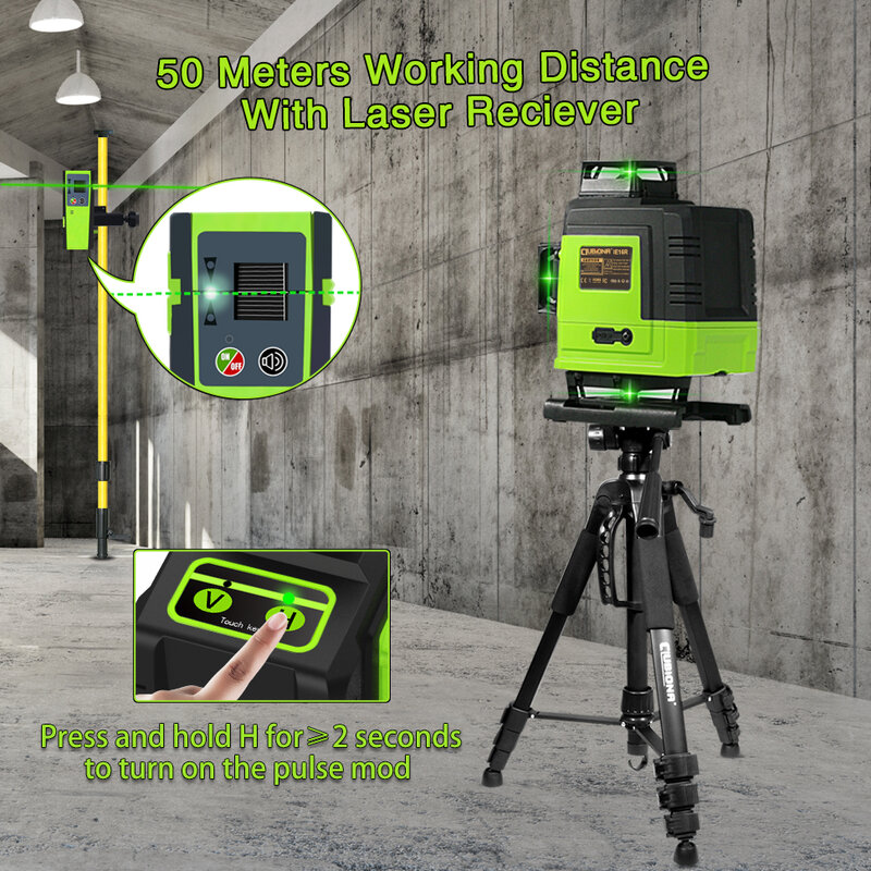 Clubiona 4D 16 lines Professional German Core Floor Ceiling Remote Control Green Line Laser Level with 5000mahs Li-Ion Battery