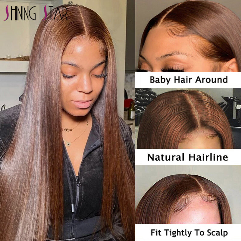 Peluca de cabello humano liso para mujer, postizo de encaje frontal 13x4, color marrón miel, jengibre, HD, brasileño
