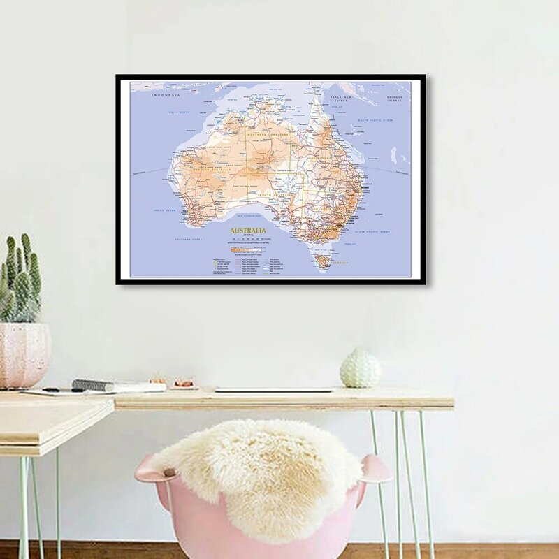 Affiche d'art mural de carte de Terrain et de circulation d'australie, toile de peinture, décoration de maison, fournitures scolaires pour enfants 84x59cm