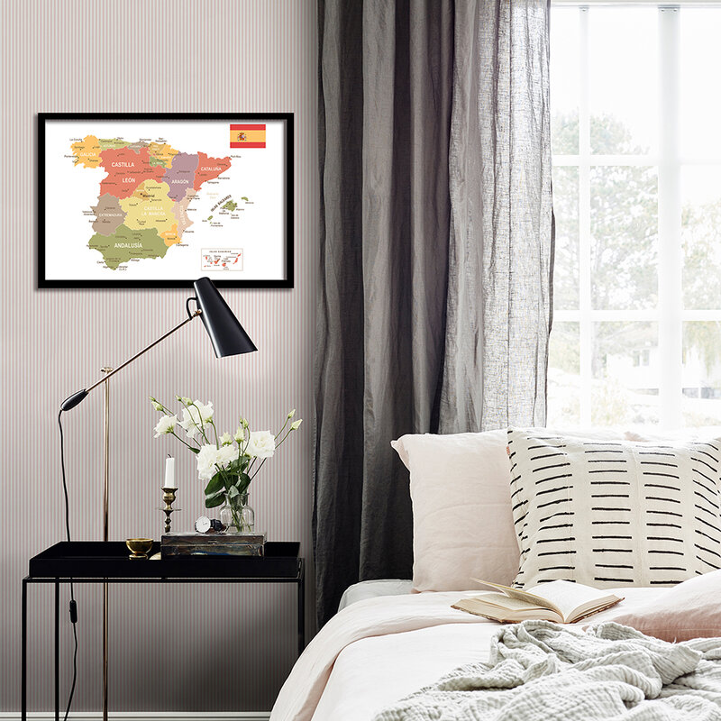 Póster de Arte de pared con mapa de España en español, pintura de lienzo ecológica, decoración del hogar, suministros escolares de viaje, 59x42cm