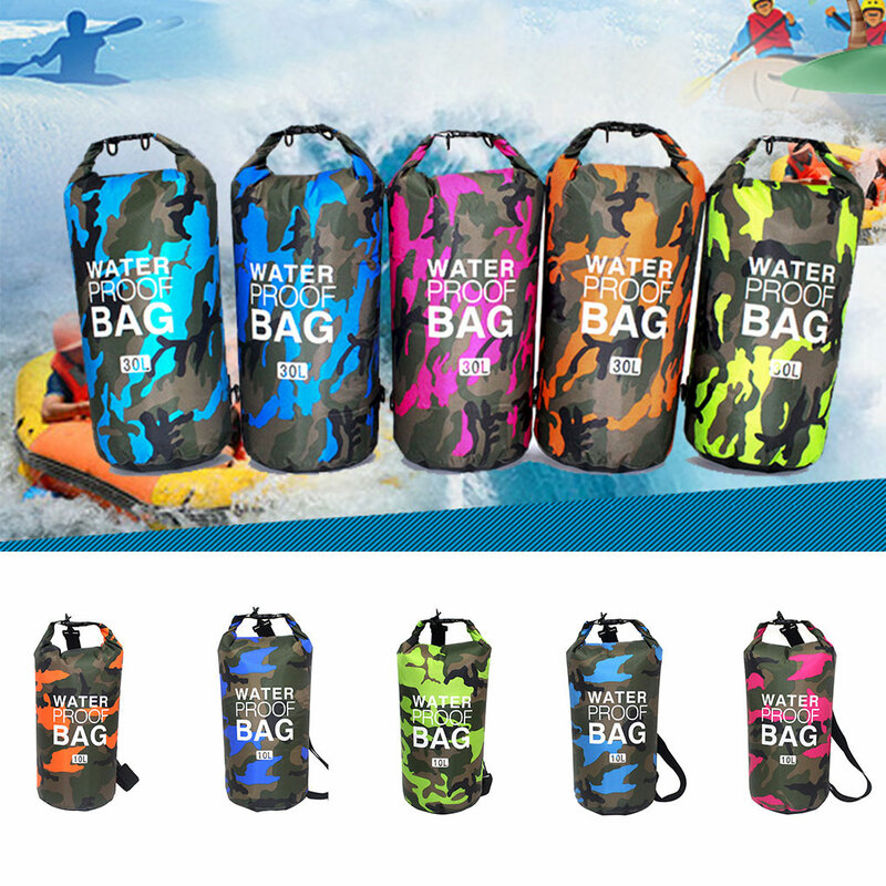 Водонепроницаемая сухая сумка из ПВХ, 5 л, 10 л, 20 л, 30 л, камуфляжный складной рюкзак для дайвинга на открытом воздухе, для мужчин и женщин, пляжная сумка для плавания, рафтинг, река, океан, рюкзак