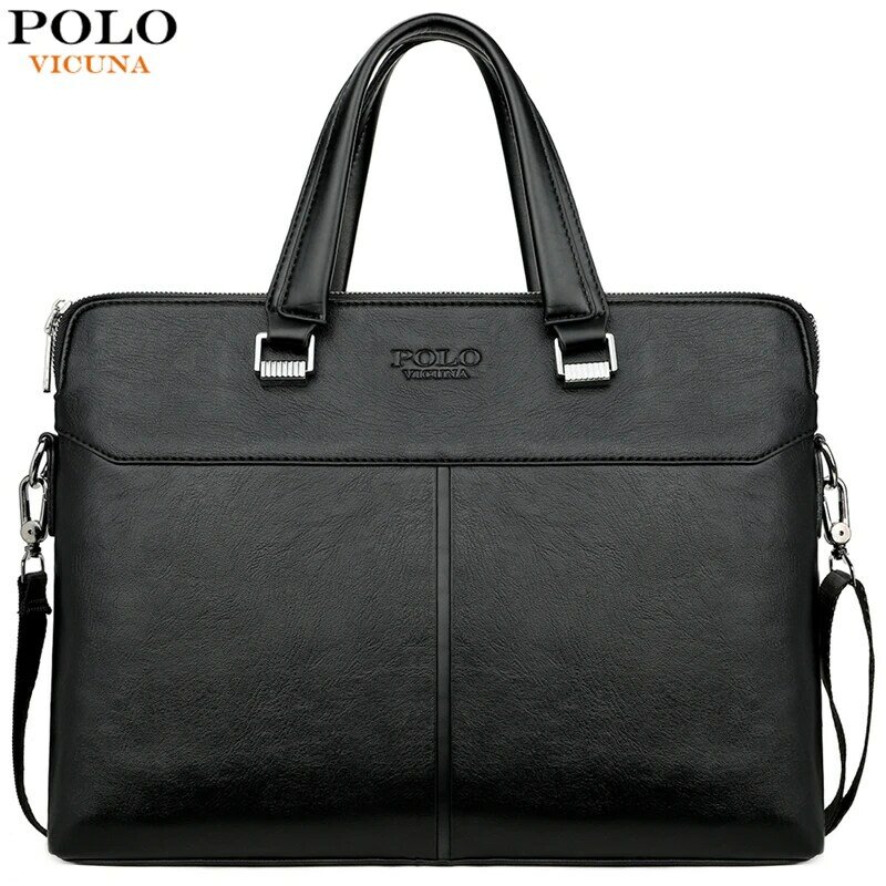 VICUNA POLO Classic Black Business Man Bag Leisure Leather Mens Handbag For Laptop OL Men's Briefcase Cross Body Shoulder Bags