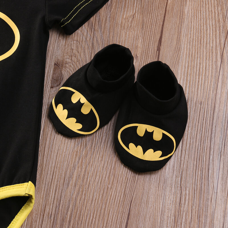 Canrulo Newborn Baby Boy Girl Jumpsuit Kids Toddler Clothes Batman Rompers+Shoes+Hat Costumes 3Pcs Outfits Set