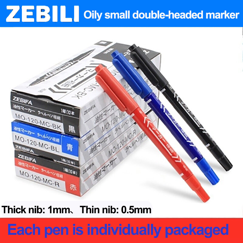 Double-Headed Marker Pen Hook Line Pen Oily Waterproof Small & Big--Headed Fine/Thick-Penholder Markers School Office Supplies