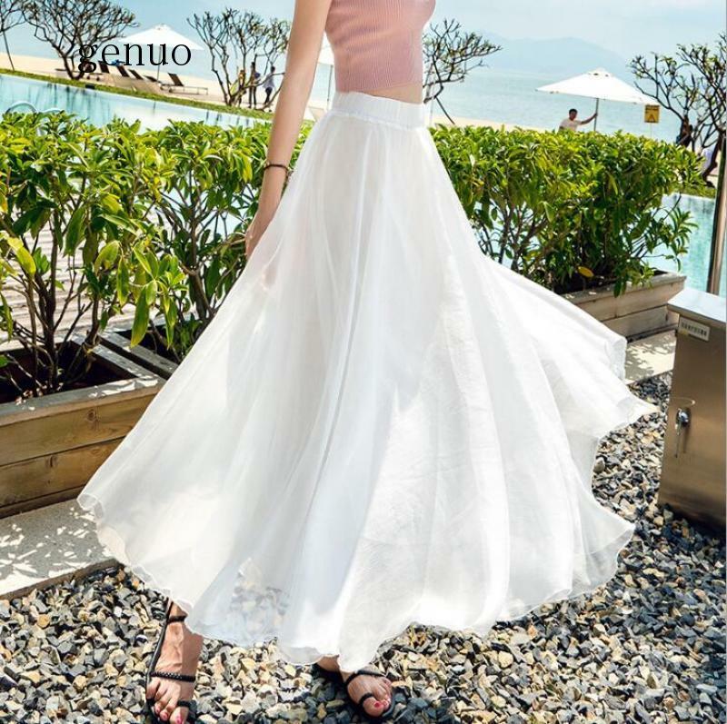 2020新ファッションビーチスカート女性夏のエレガントなシフォンスカート非対称aラインのスカート固体カジュアルスリムロングスカート