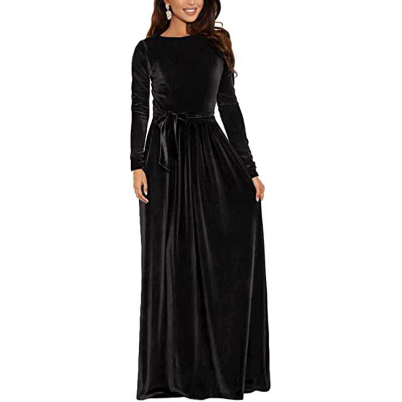 Черные велюровые вечерние платья с круглым вырезом и длинным рукавом, вечерние платья-русалки, элегантные женские платья-Макси разных цветов, AE0792, 2023