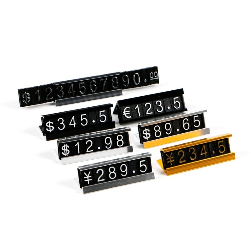 Cornice in alluminio gioielli numeri prezzi cubo segno numero regolabile prezzo Tag Display contatore etichetta etichetta Set per negozio al dettaglio