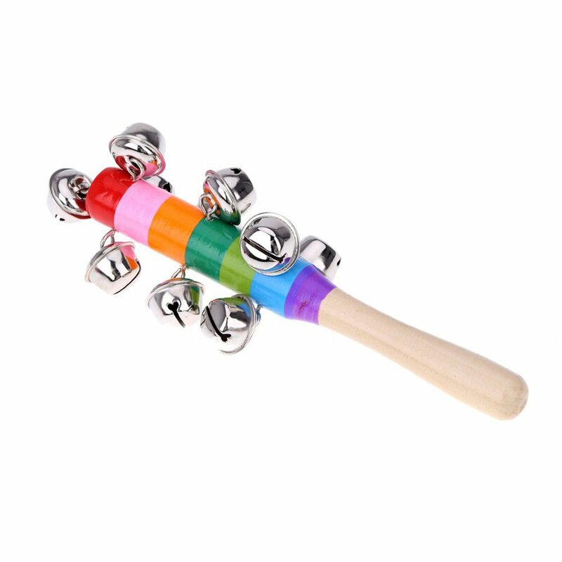 Baby Rattle Held Bell Stick ไม้10 Ball โลหะ Jingles Colorful Rainbow Percussion ของเล่นดนตรีเด็ก Attetion การฝึกอบรมของเล่น