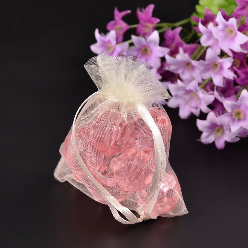100 Stuks Organza Zakjes Linten Koord Zakjes Sieraden Verpakking Display Pouch Wedding Party Candy Gift Bags Meerdere Maat