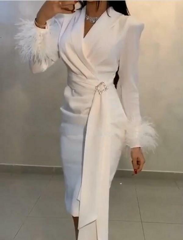 Árabe branco sereia vestidos de baile manga longa pena cetim prom vestidos para africano elegante noite curto vestido festa vestir