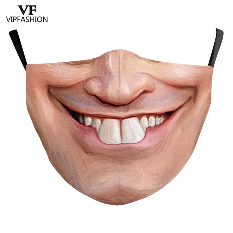 VIP FASHION-mascarilla facial divertida para adultos y niños, máscara lavable y reutilizable con patrón de boca grande, a la moda, envío directo