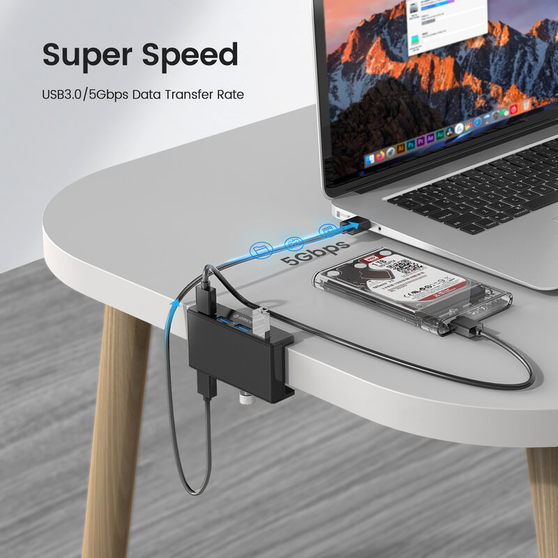 ORICO USB 3.0 HUB ขับเคลื่อนด้วยชาร์จไฟ4พอร์ตโคมไฟตั้งโต๊ะ USB Splitter Adapter การ์ดรีดเดอร์ SD สำหรับ PC อุปกรณ์คอมพ...