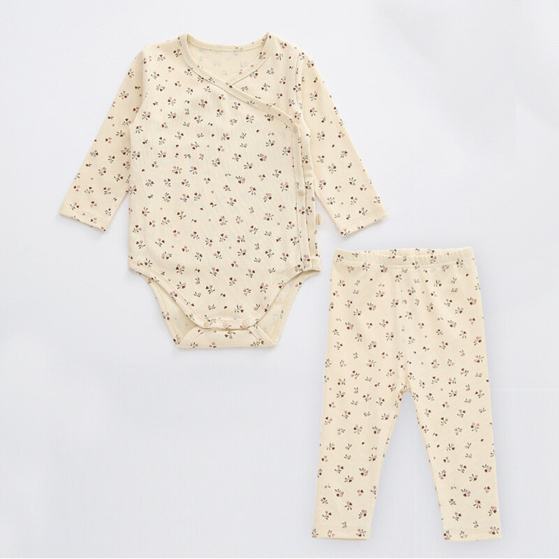 Baju Bayi Laki-laki Perempuan Anak Baru Lahir 0-24M Baju Romper Bodysuit Lengan Panjang Musim Gugur Musim Dingin Atasan dan Celana Setelan Print Bayi 2 Potong Set Baju