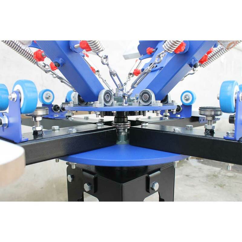 Impressora de impressão de serigrafia de 4 cores, máquina giratória com microajuste de camisas