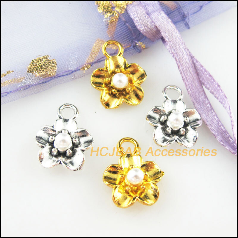 Abalorios acrílicos de oro Tibetano para mujer, colgantes de 25 piezas, plata, estrella, flor, blanco, 11,5x15mm