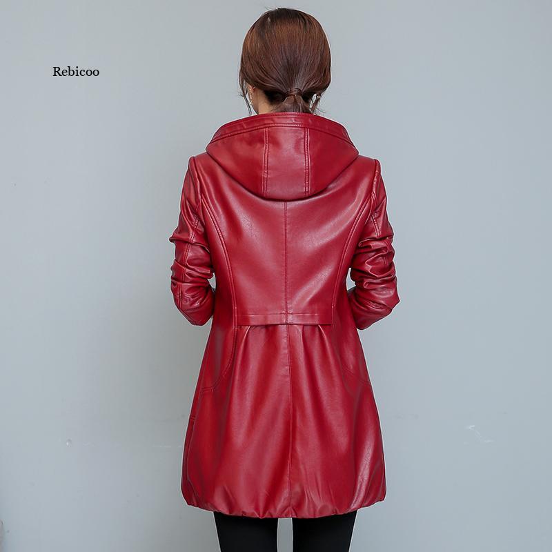 Женская длинная куртка из искусственной кожи с капюшоном, Женский тренчкот из искусственной кожи, осенне-зимнее Свободное длинное пальто на молнии