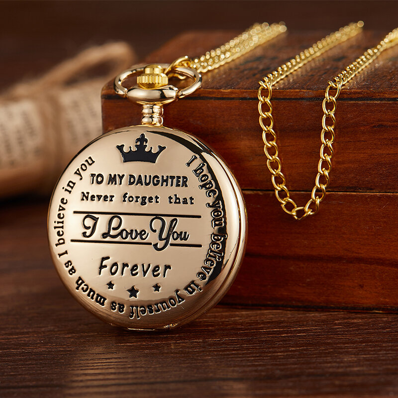 นาฬิกาควอตซ์แบบพกพาพร้อมสายโซ่สีทองเคสเงินสำหรับลูกสาวของคุณของขวัญวันเด็กมีความรักที่ไม่เหมือนใคร
