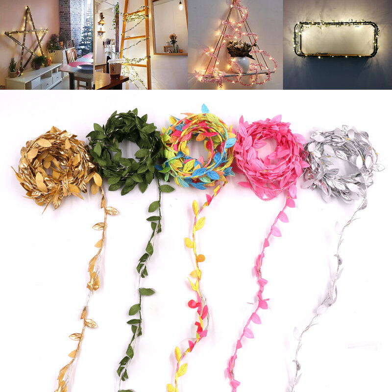 LEDストリングライト,2m,3m,5m,10m,緑の葉,rgb,ガーランド,妖精,バッテリーボックス,結婚式,パーティー,クリスマスの装飾