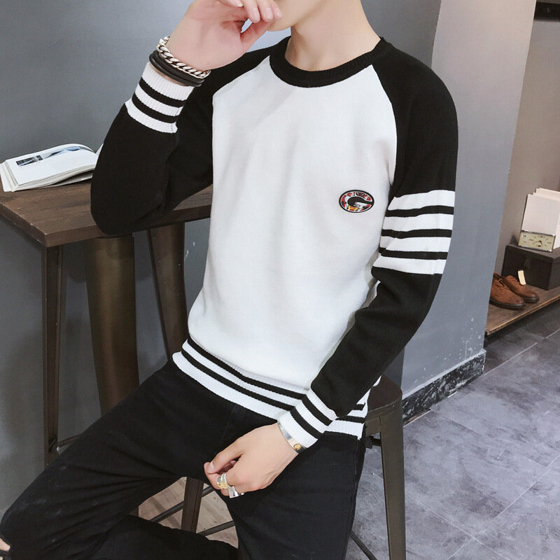 Suéter estilo coreano masculino de manga longa, gola redonda, camisola estilosa para homens, novo estilo de 2019
