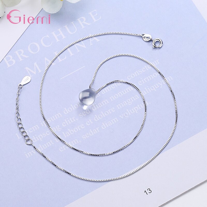 Free Shipping Genuine 925 Sterling Silver Teardrop Pendant Necklace Korean Style Women Fashion Jewelry Accessory For Birthday