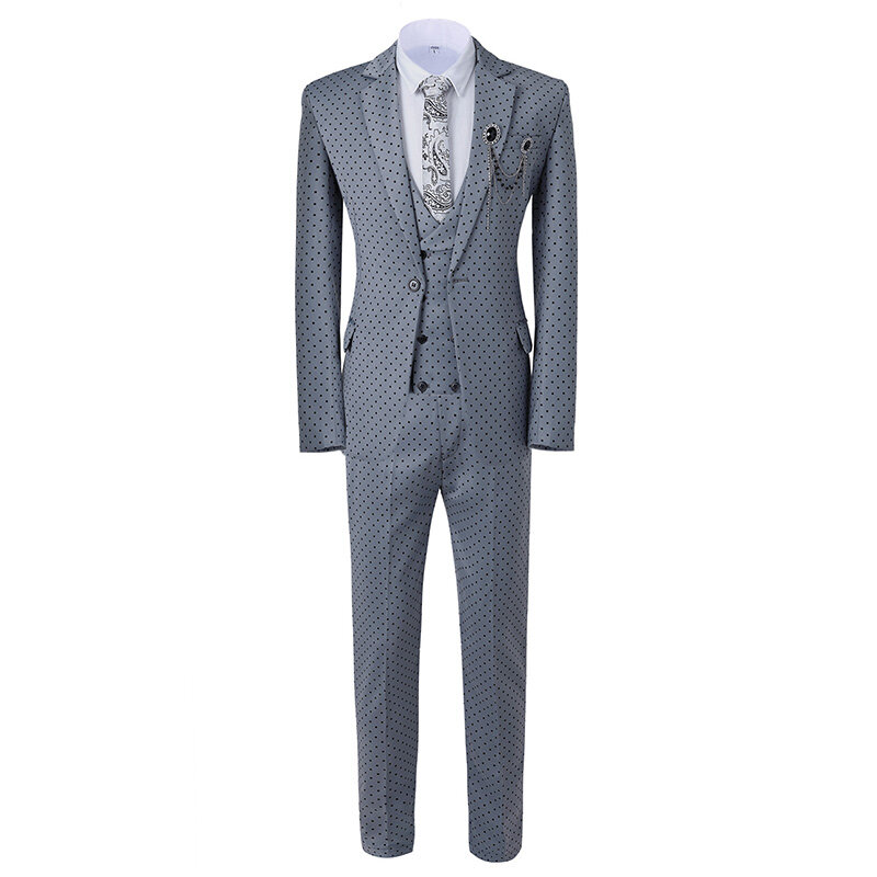 남성 정장 Wavelet point Suit, 비즈니스 정장, 웨딩 정장, Peaky Blinders 신랑 착용, 블레이저 + 조끼 + 바지 3 피스