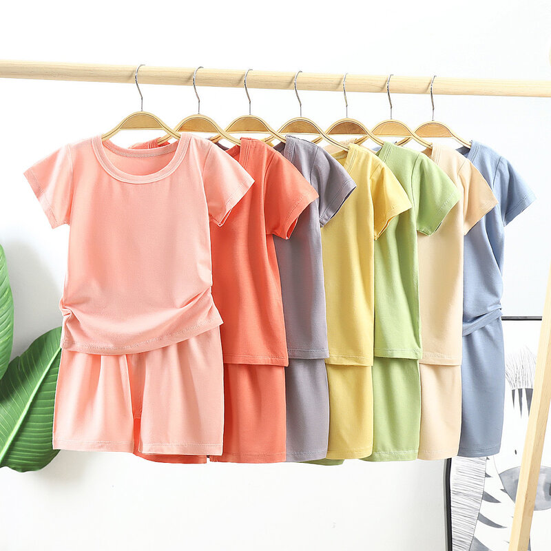 Conjunto de camiseta de manga corta para niños y niñas, ropa de casa de dos bebés de cintura alta, moda de verano