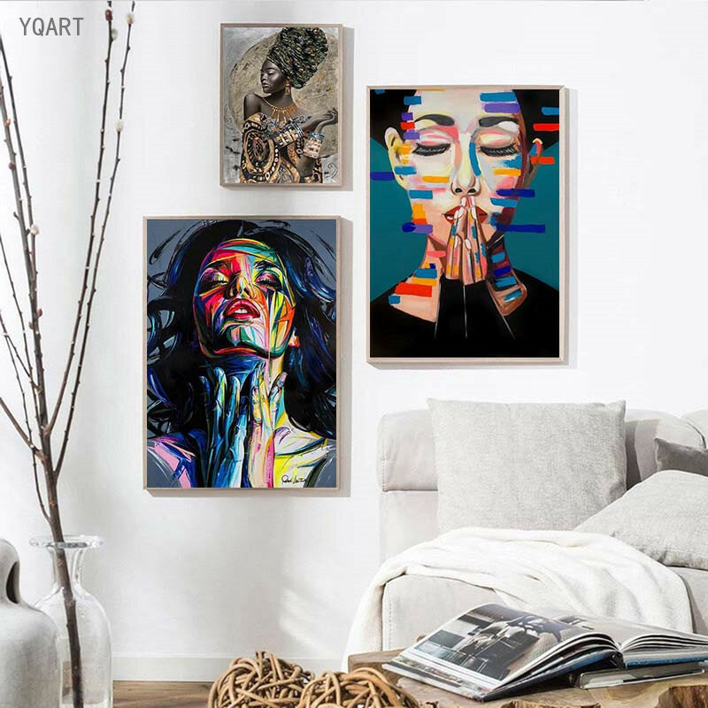 Sztuka współczesna abstrakcyjna afrykańska dziewczyna plakaty i druki Graffiti sztuka kobieta płótno portretowe obrazy uliczne ściany zdjęcia Home Decor