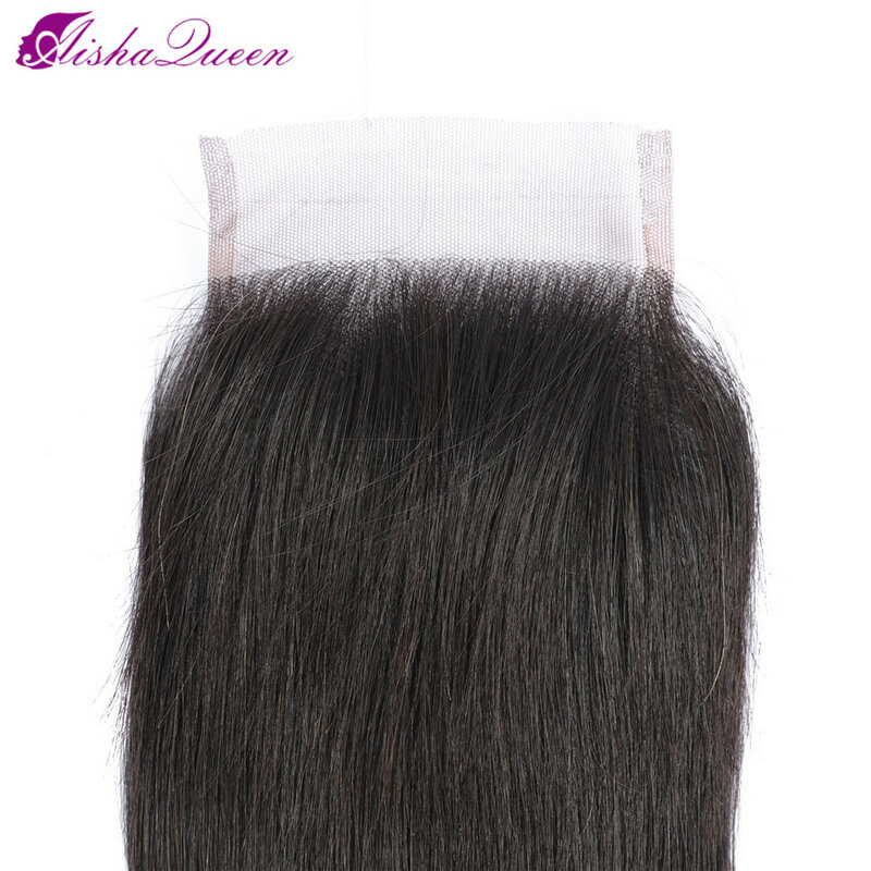 Aisha Queen Hair Brazilian Straight Hair Closure Free Part Swiss Lace Closure Natural Color Non-Remy Hair Weave