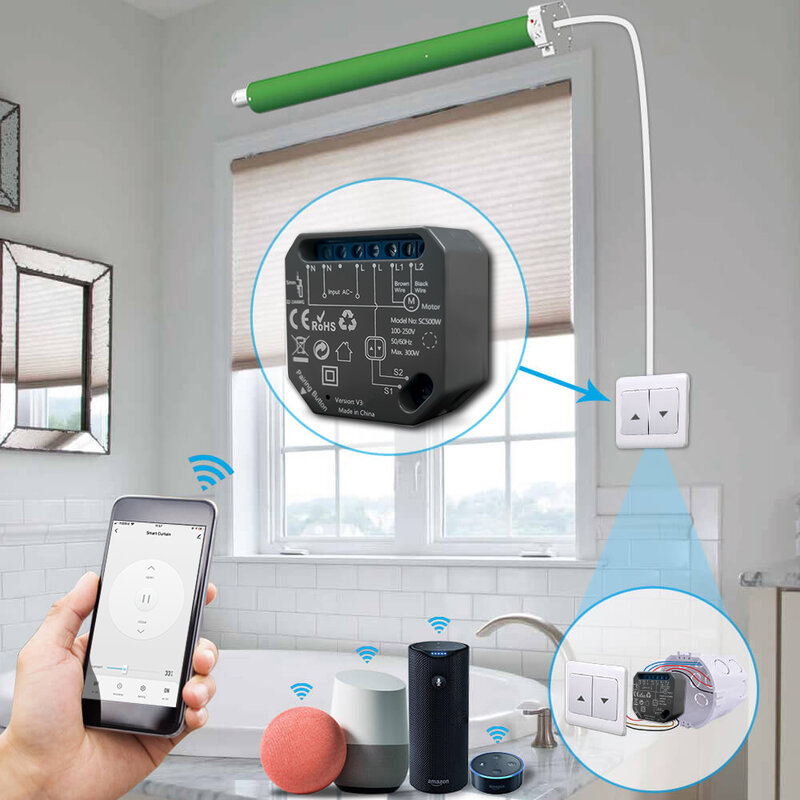 LoraTap Tuya Modul Relay Sakelar Tirai WiFi Pintar untuk Roller Shutter Window Blinds Google Home Alexa Kontrol Suara Versi Baru