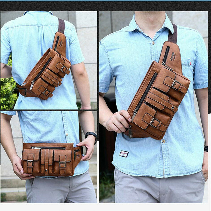 جيب BULUO الرجال حزام خصر حقيبة كروسبودي العلامة التجارية حقيبة ساع المشي لمسافات طويلة حقيبة جلدية الصدر الهاتف