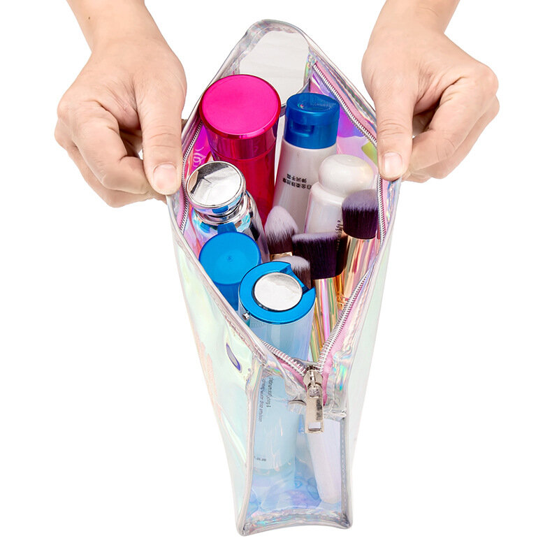 패션 여성 레이저 PVC 메이크업 화장품 가방 1 개, 여행 방수 워시 보관 파우치 편지 지퍼 메이크업 가방