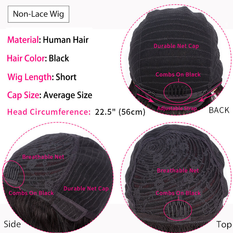 Peruca curta de corte Pixie com franja para mulheres negras, perucas de cabelo humano, Bob reto, máquina completa, preto e Ombre, barato