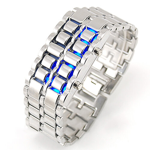 Fashion Men Women Metal Digital Wrist Watch Iron Samurai LED Display Faceless Bracelet Watches Quartz Electronic Wristwatch