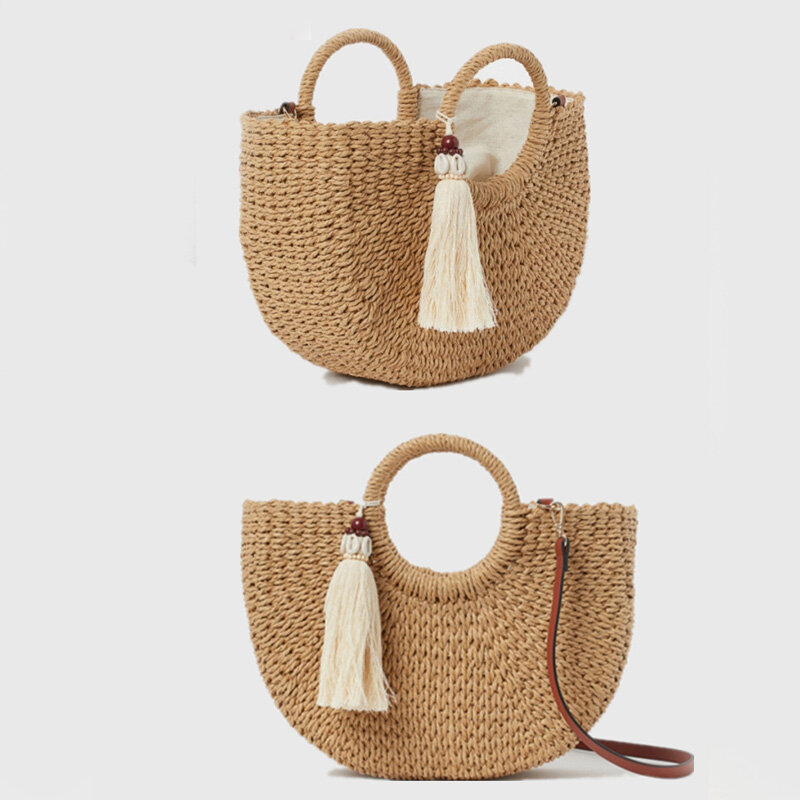 Accessori nappa Borse di Paglia per Le Donne 2020 di Estate di Nuovo Modo Casual Rotonda Manico di Spessore Papiro Tessuto Shopping Bag