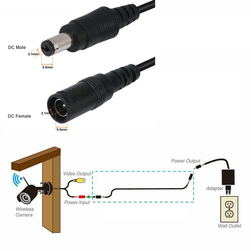 Cable de extensión de alimentación DC 12V, adaptador de corriente hembra macho de 2,1x5,5mm, Cable de extensión para cámaras CCTV