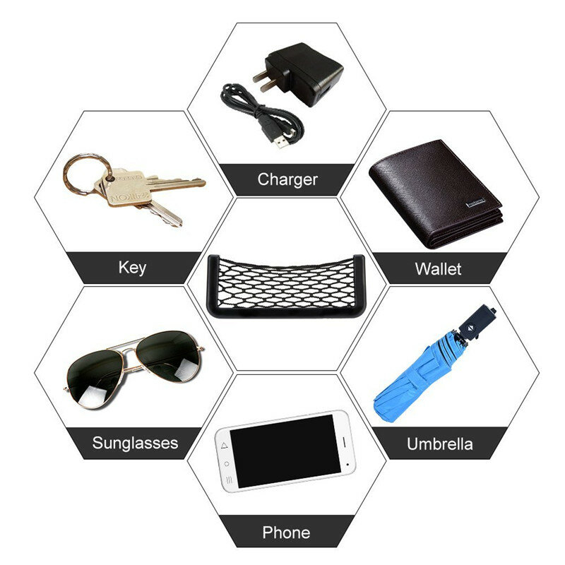 20*8.5cm Universal Car Organizer Door Side Net Storage Bag Phone Holder Pocket Resilient Net Phone Holder